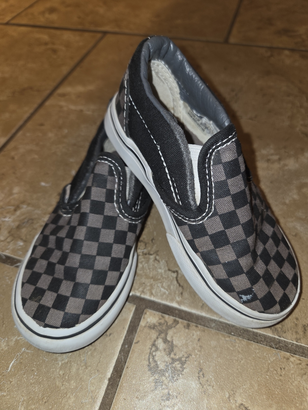 Vans Toddler Classic Slip-On V Checkerboard Black & Pewter Grey - Size 7T